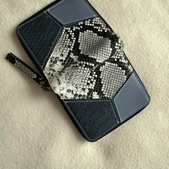 Chico's Wallet - blue, white, black, reptile embossed, square, zippered - Picture 2 of 4